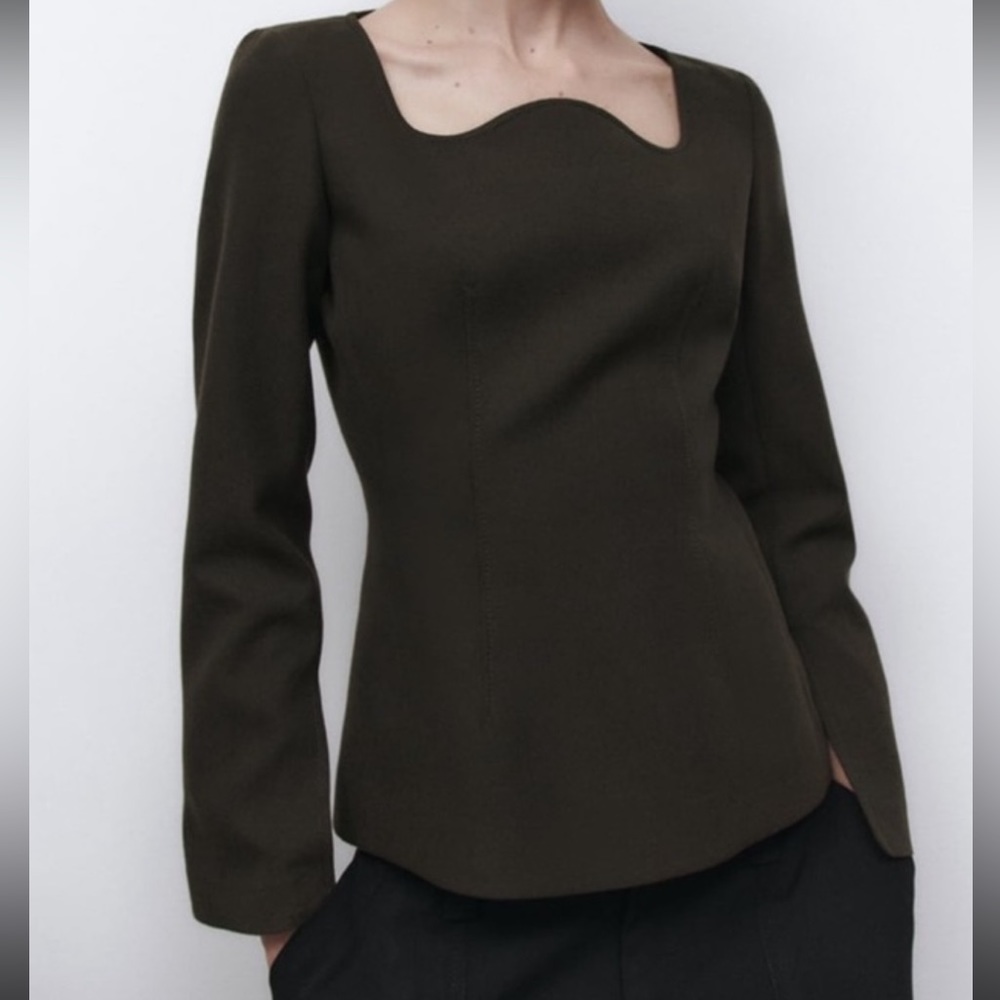 NWT Zara Topstitched Slit Top